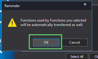 Reminder dialog about functions being transferred automatically