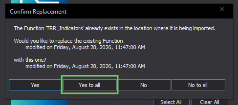 Confirm Replacement dialog with Yes to all highlighted